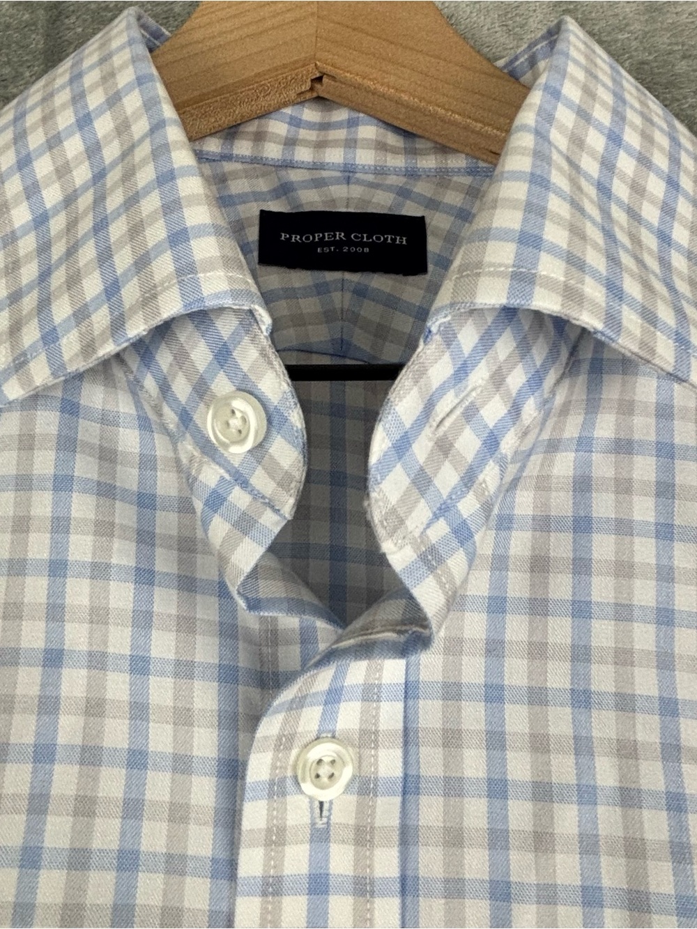 Proper Cloth Dress Shirt Mens 17.5 Blue Gray Check Long Sleeve Office Business